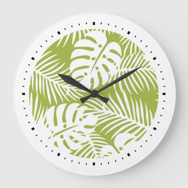Reloj Redondo Grande Patrón de selva tropical de paleta verde (Anverso)