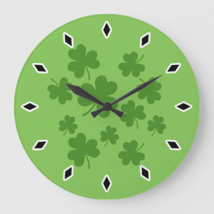 Reloj Redondo Grande Patrón de Shamrock Clover del Día de San Patricio