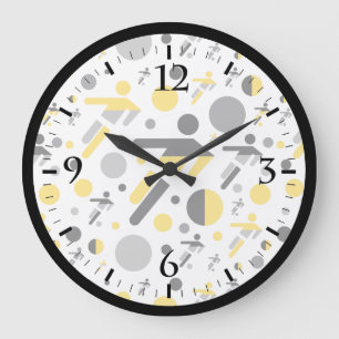 Reloj Redondo Grande Patrón de silueta de fútbol amarillo negro lindo