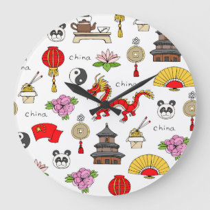 Reloj Redondo Grande Patrón de símbolos de China