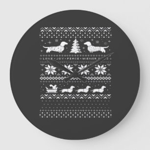 Reloj Redondo Grande Patrón de suéter de Navidad para Dachshunds Camise