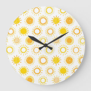Reloj Redondo Grande Patrón de Suns de Doodle dibujado a mano