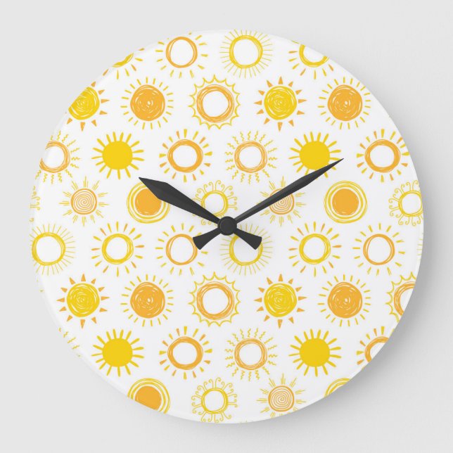 Reloj Redondo Grande Patrón de Suns de Doodle dibujado a mano (Anverso)