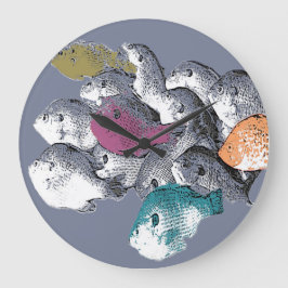 Reloj Redondo Grande Patrón de superficie - Natación de peces como