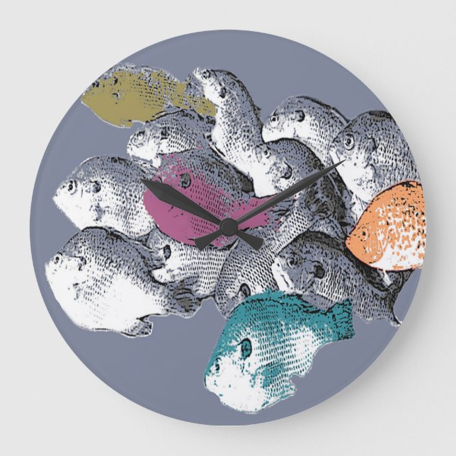 Reloj Redondo Grande Patrón de superficie - Natación de peces como (Anverso)