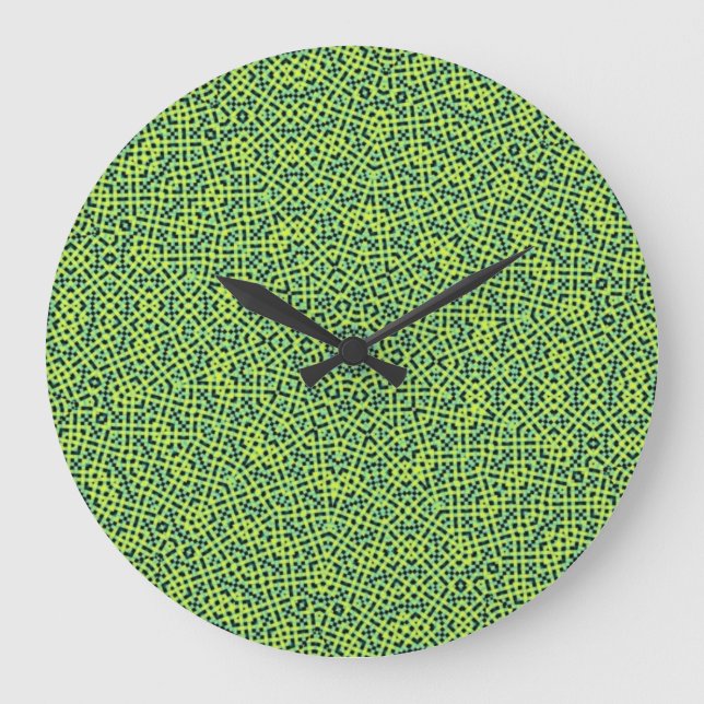 Reloj Redondo Grande Patrón de Tejido Amarillo Verde (Anverso)