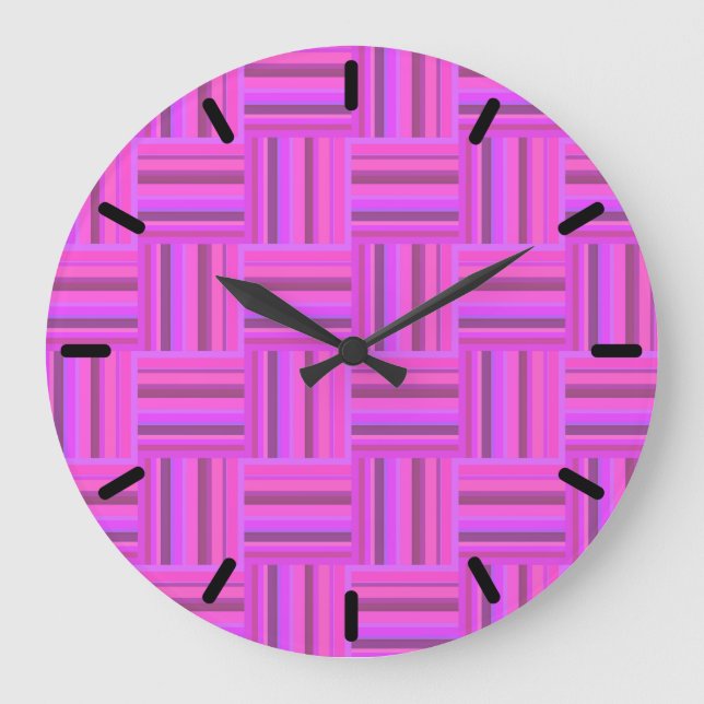 Reloj Redondo Grande Patrón de tejido de rayas rosas (Anverso)
