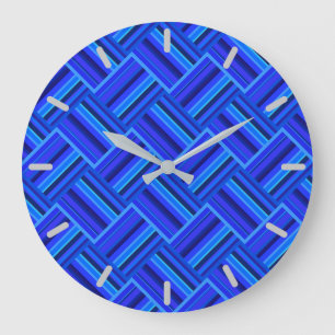 Reloj Redondo Grande Patrón de tejido diagonal de franjas azules