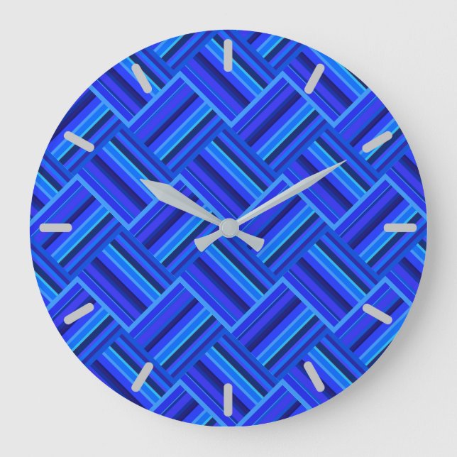 Reloj Redondo Grande Patrón de tejido diagonal de franjas azules (Anverso)