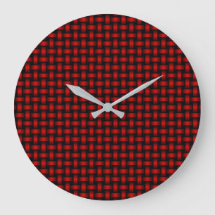 Reloj Redondo Grande Patrón de Tejido Rojo y Negro