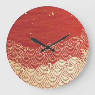 Reloj Redondo Grande Patrón de textura de papel de onda dorada
