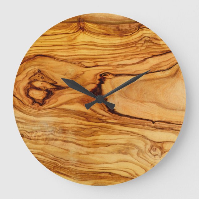 Reloj Redondo Grande patrón de textura vegetal de madera de olivo (Anverso)
