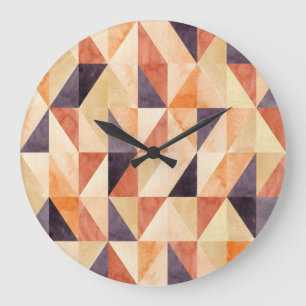 Reloj Redondo Grande Patrón de tierra de color de agua mosaico triangul