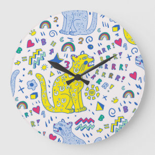Reloj Redondo Grande Patrón de tigre infantil y arcoiris