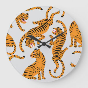 Reloj Redondo Grande Patrón de tigres sin foco, tema de vida salvaje.