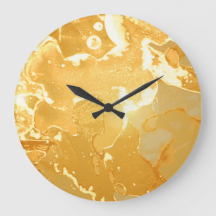 Reloj Redondo Grande Patrón de tinta de mármol amarillo dorado