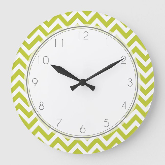 Reloj Redondo Grande Patrón de tiras de zigzag verde limón (Anverso)