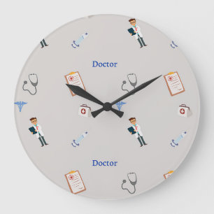 Reloj Redondo Grande patrón de trabajo médica en gris