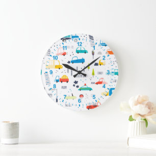 Reloj Redondo Grande Patrón de tráfico de coches de colores reducidos