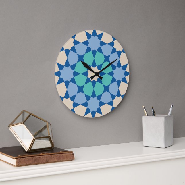 Reloj Redondo Grande Patrón de Tranquilidad Turquesa (Oficina)