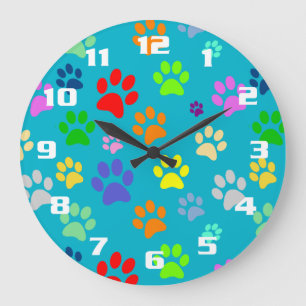 Reloj Redondo Grande Patrón de trazos de Mascotas coloridos y cortos