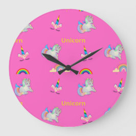 Reloj Redondo Grande Patrón de unicornio en rosa