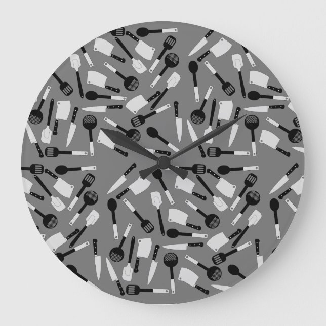 Reloj Redondo Grande Patrón de utensilios de cocina (Anverso)
