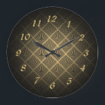 Reloj Redondo Grande Patrón de ventilador Art Deco<br><div class="desc">Patrón Art Decó con números dorados.</div>