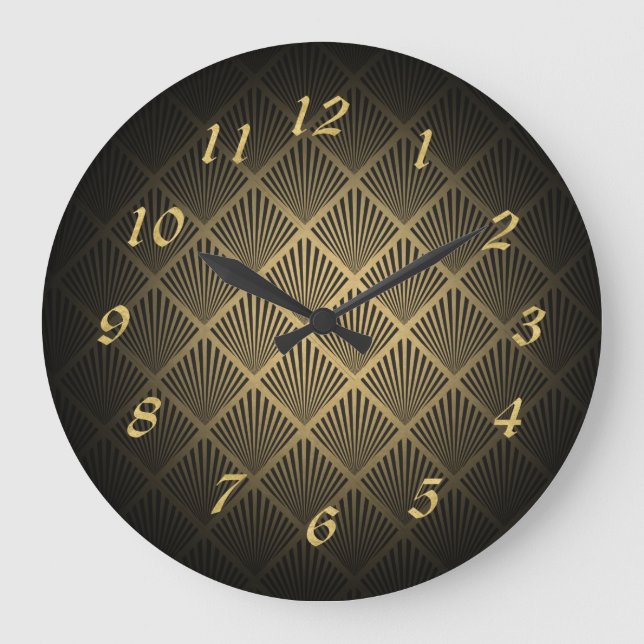Reloj Redondo Grande Patrón de ventilador Art Deco (Anverso)