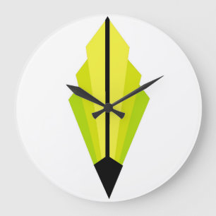 Reloj Redondo Grande Patrón de ventilador Art Deco en limón y lima