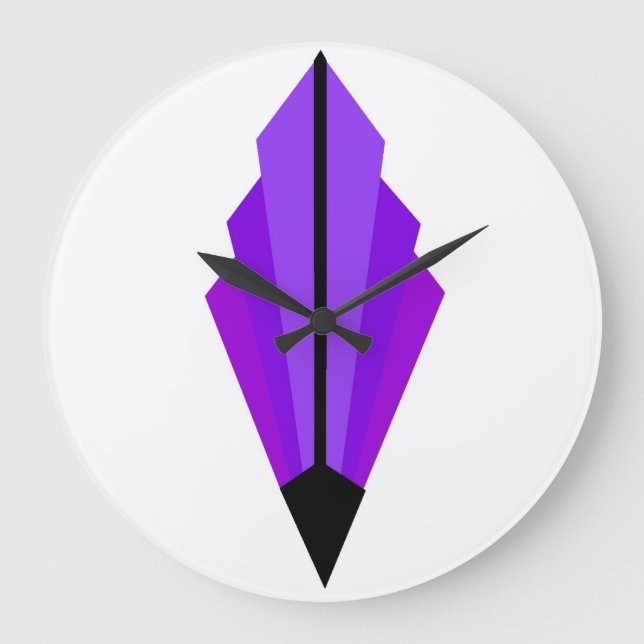 Reloj Redondo Grande Patrón de ventilador Art Deco en violeta (Anverso)