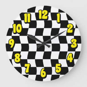 Reloj Redondo Grande Patrón de verificador de ondas blancas retro