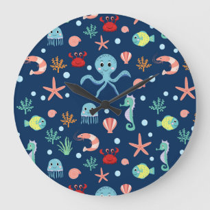 Reloj Redondo Grande Patrón de vida marina del océano lindo