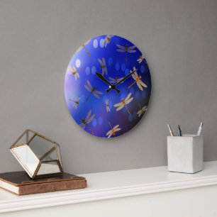 Reloj Redondo Grande Patrón De Vuelo De Dragón Azul Y Blanco,