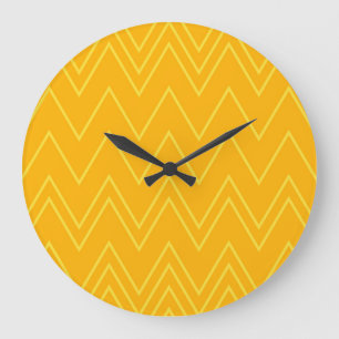 Reloj Redondo Grande Patrón de zigzag amarillo, fresco, moderno, modern