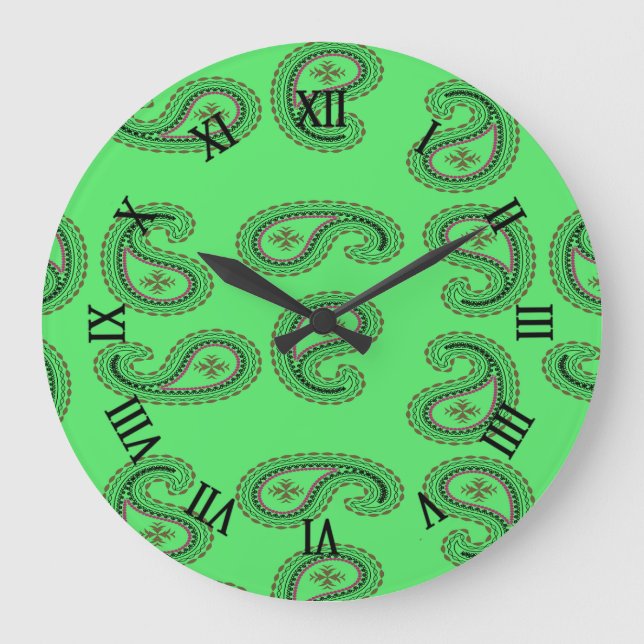 Reloj Redondo Grande Patrón decorativo de paisajes en verde (Anverso)