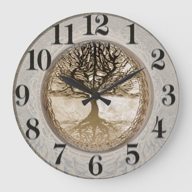Reloj Redondo Grande Patrón del árbol de la vida marrón (Anverso)