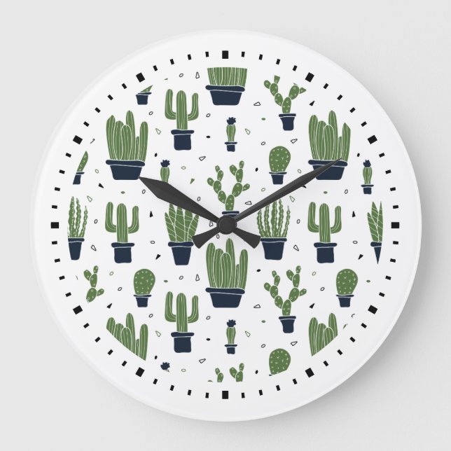 Reloj Redondo Grande Patrón del desierto del Cactus verde ruso (Anverso)