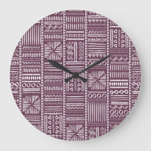 Reloj Redondo Grande Patrón dibujado a mano étnica: estilo vintage
