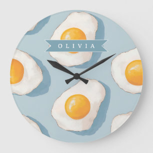 Reloj Redondo Grande Patrón Divertido Azul Divertido de Huevo Frito Per