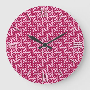 Reloj Redondo Grande Patrón egipcio de tejas, burdeos y rosa