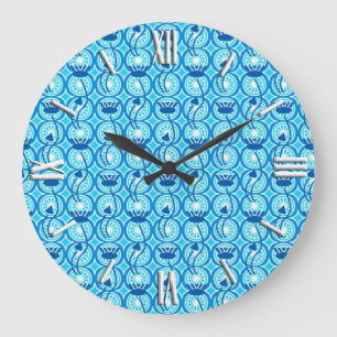 Reloj Redondo Grande Patrón egipcio Lotus, cobalto y turquesa