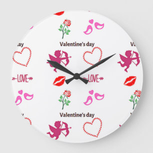 Reloj Redondo Grande patrón el día de San Valentín en blanco