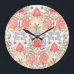 Reloj Redondo Grande Patrón elegante Art Deco Coral Rojo Flores<br><div class="desc">Hermosa guerra australiana y flores de canal en estilo art deco</div>
