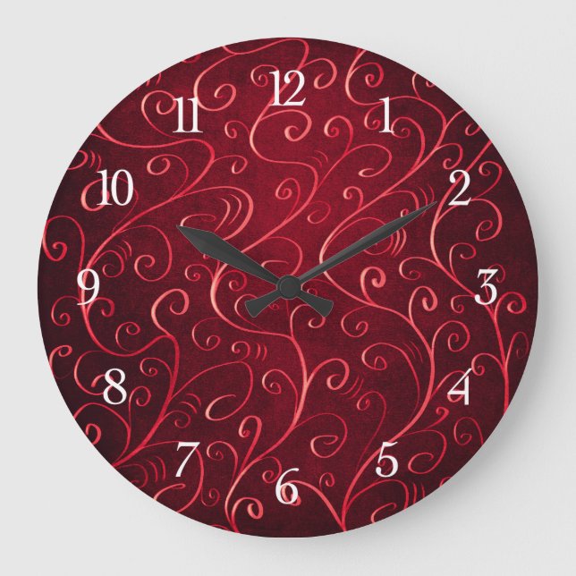 Reloj Redondo Grande Patrón elegante de Swirl Rojo (Anverso)