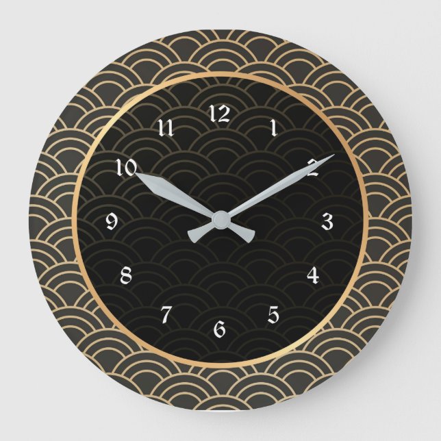 Reloj Redondo Grande Patrón elegante negro y dorado (Anverso)