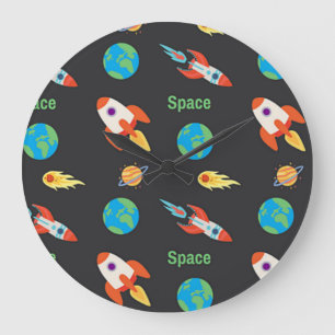 Reloj Redondo Grande Patrón espacial en negro