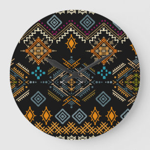Reloj Redondo Grande Patrón étnico de ornamento boho sin foco