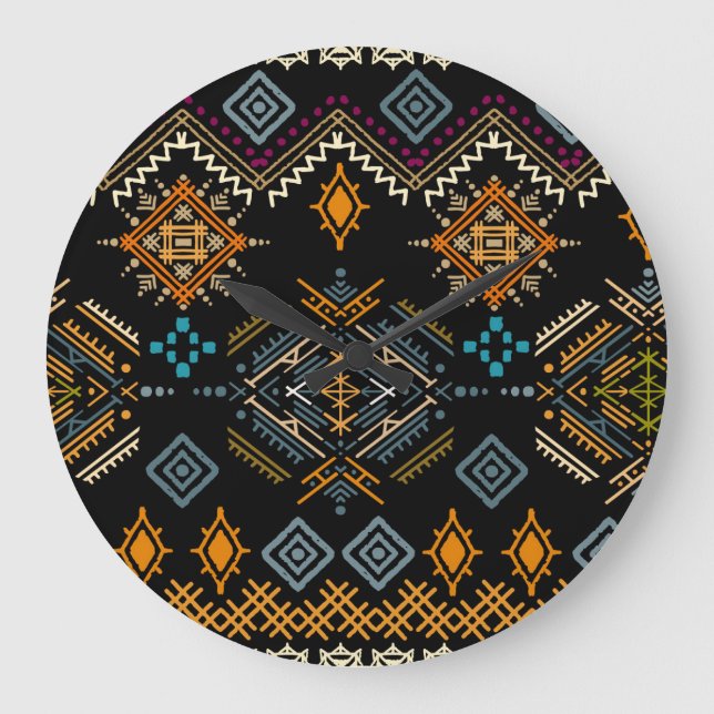 Reloj Redondo Grande Patrón étnico de ornamento boho sin foco (Anverso)