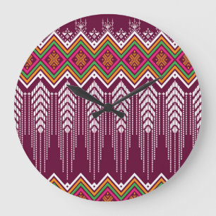 Reloj Redondo Grande Patrón étnico geométrico tradicional